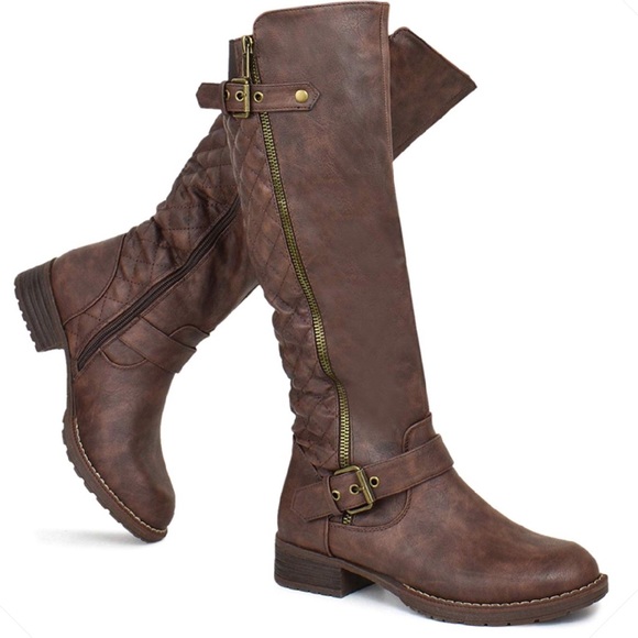 Premier Shoes - Margo Brown Tufted Knee High Buckle Riding Boot